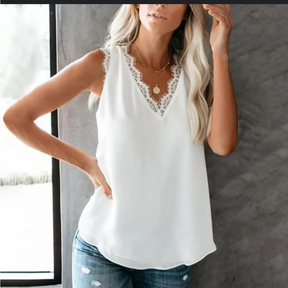 Womens Sexy Lace Trim V Neck Sleeveless Tank Top Size Small